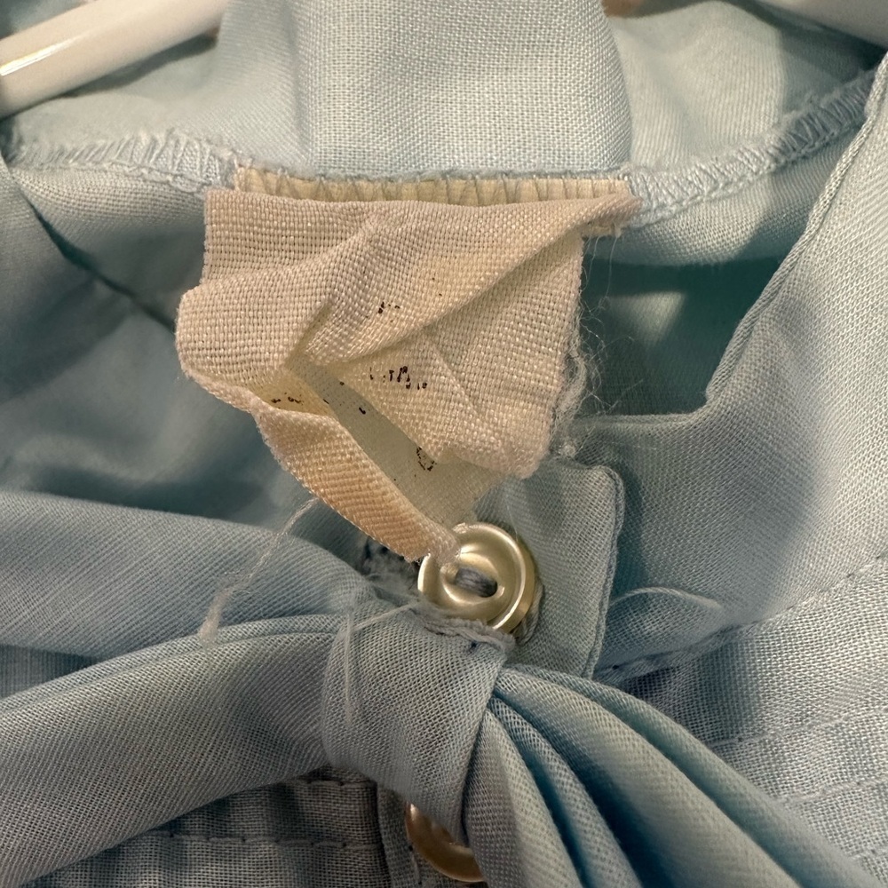 VTG 70s Blue Prairie Victorian Cottagecore Lace Bow Collar Blouse Puff sleeve - Picture 15 of 15